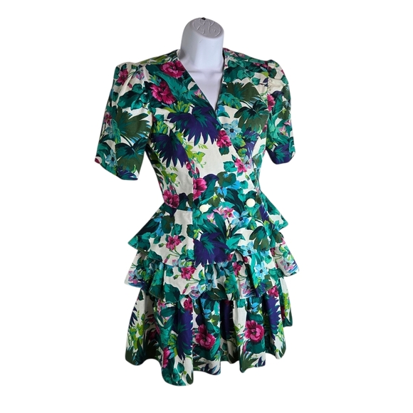 Vtg 80s Jodi Michaels Green Floral Jacket Skirt Set - Picture 1 of 10